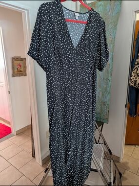 a new day Empire Waist Black Maxi Dress with White Heart Print